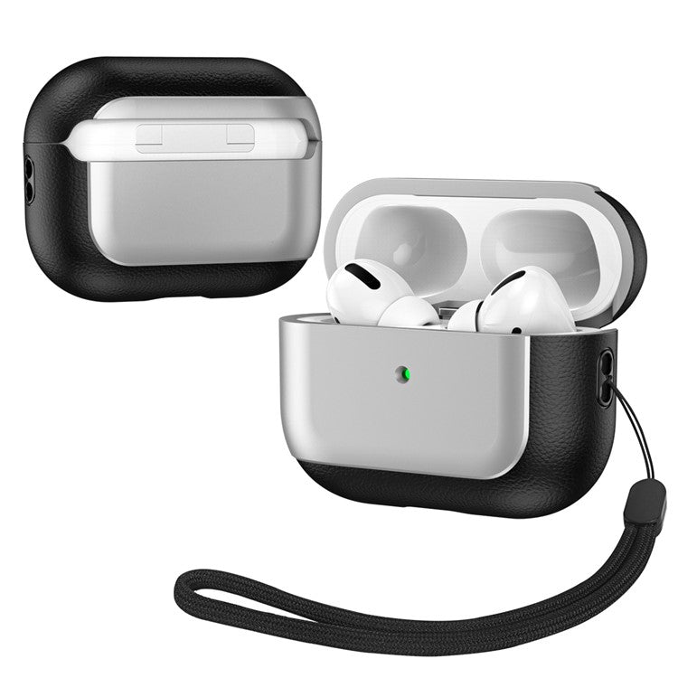 For Apple AirPods Pro Earphone Case Electroplating Protective Cover with Lanyard - Silver