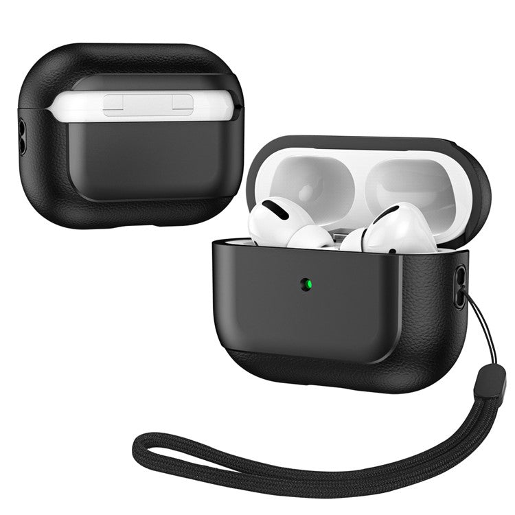 For Apple AirPods Pro Earphone Case Electroplating Protective Cover with Lanyard - Black