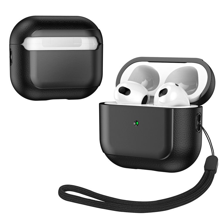 For Apple AirPods 3 Earphone Case Soft TPU Shockproof Cover with Lanyard - Black