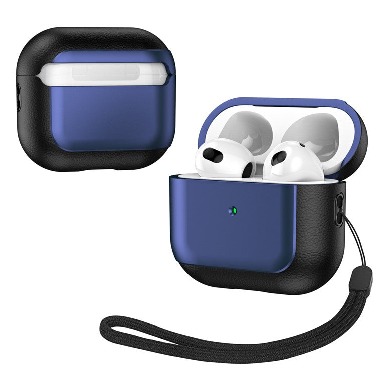 For Apple AirPods 3 Earphone Case Soft TPU Shockproof Cover with Lanyard - Blue