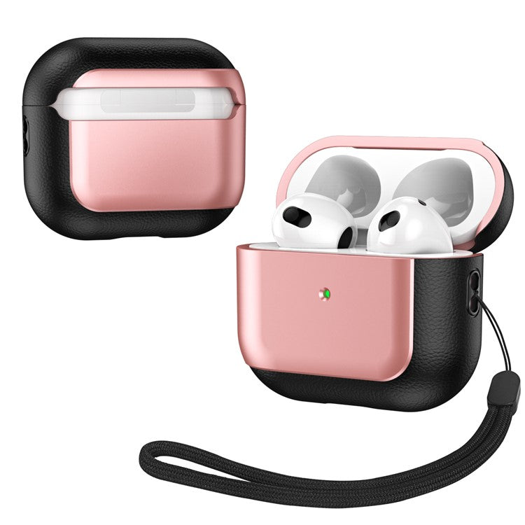 For Apple AirPods 3 Earphone Case Soft TPU Shockproof Cover with Lanyard - Rose Gold