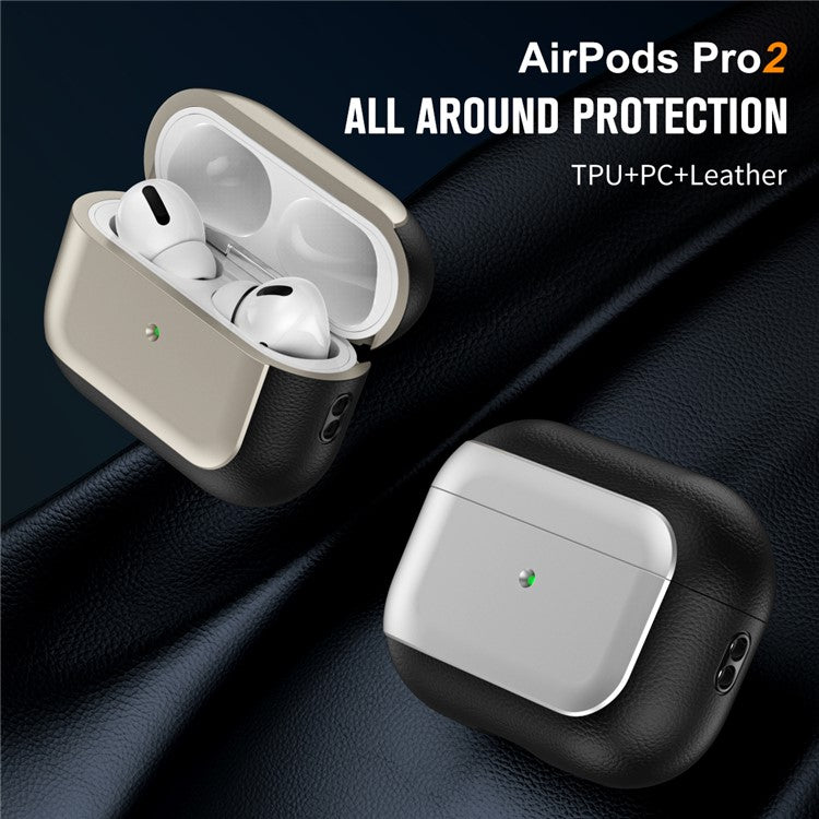 For AirPods Pro 2 TPU Case Litchi Texture Fall Prevention Earphone Cover with Lanyard - Titanium Grey