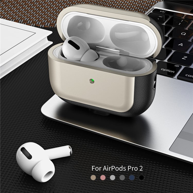 For AirPods Pro 2 TPU Case Litchi Texture Fall Prevention Earphone Cover with Lanyard - Titanium Grey