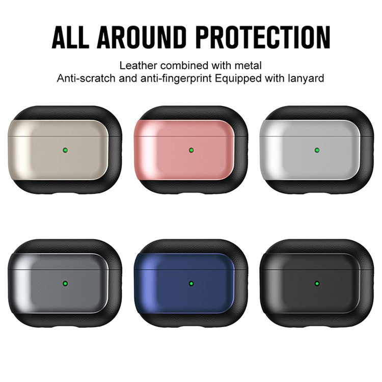 For AirPods Pro 2 TPU Case Litchi Texture Fall Prevention Earphone Cover with Lanyard - Rose Gold