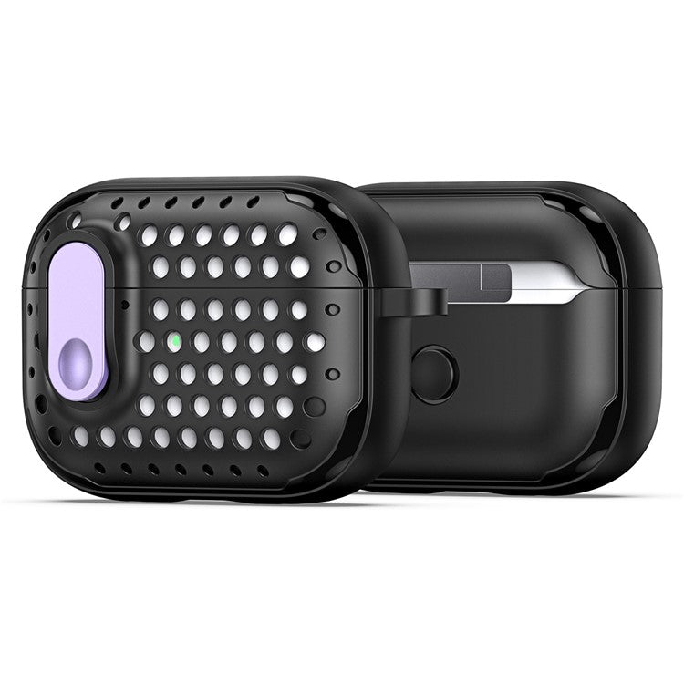 DUX DUCIS PECM Series for Apple AirPods Pro 2 Protective Cover Portable Earphone Case with Secure Lock Design - Black+Purple