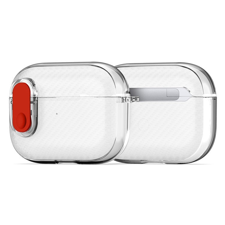 DUX DUCIS PECK Series Case for Apple AirPods Pro Bluetooth Earbud Cover with Hanging Hook - Clear Red