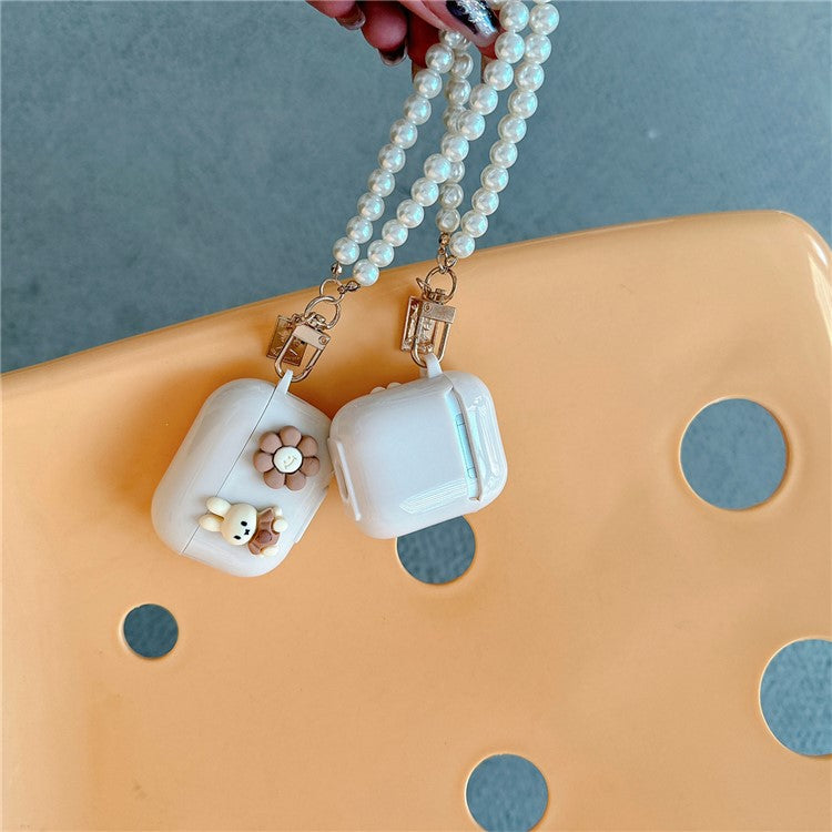 For Apple AirPods Pro Rabbit Flower Decor TPU Cover Bluetooth Earphone Case with Bracelet