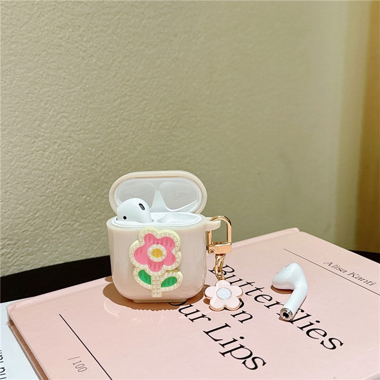 For AirPods with Charging Case (2016) / (2019) / AirPods with Wireless Charging Case (2019) TPU Cover with Pendant Earphone Case - Pink Green Flower