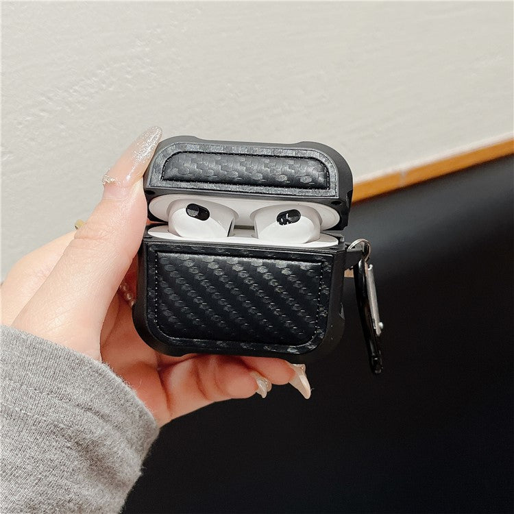 For AirPods 3 Earphone Protector Earphone Sleeve with Anti-lost Buckle Anti-fall Carbon Fiber Design