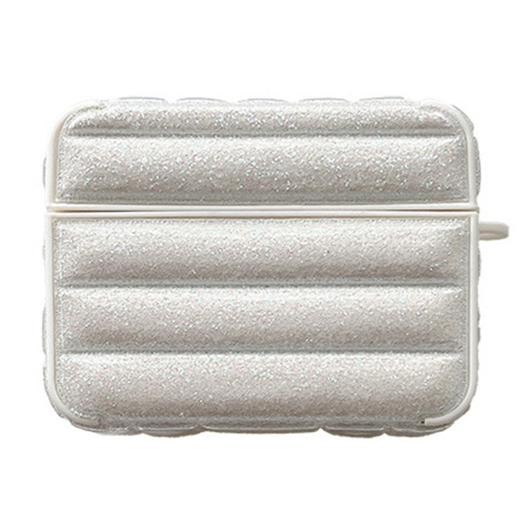 For AirPods Pro 2 / Pro Portable Cover Glitter Down Jacket Design Leather+TPU Earphone Case - White