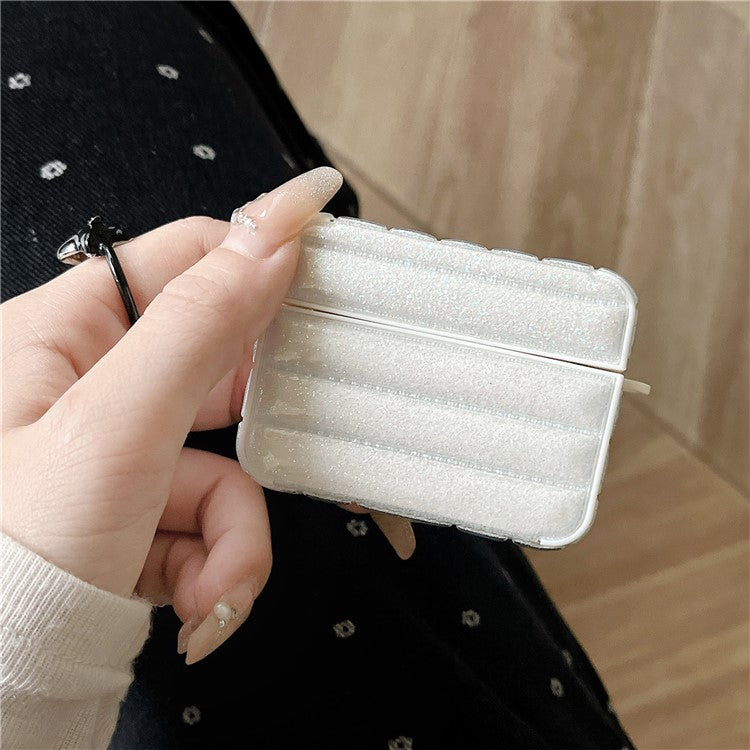 For AirPods Pro 2 / Pro Portable Cover Glitter Down Jacket Design Leather+TPU Earphone Case - White