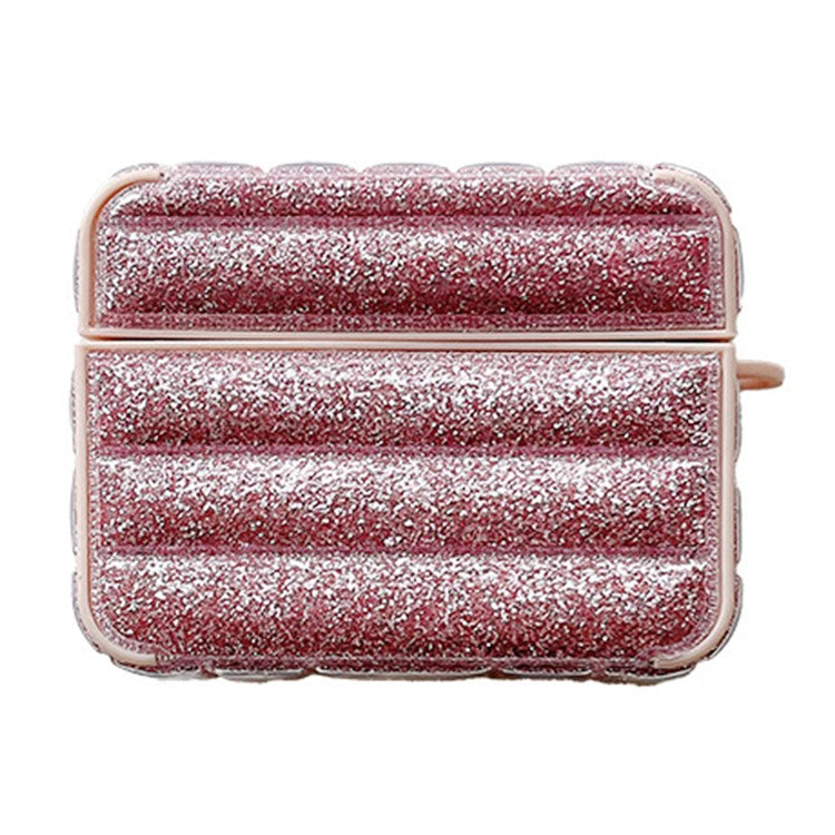 For AirPods Pro 2 / Pro Portable Cover Glitter Down Jacket Design Leather+TPU Earphone Case - Pink