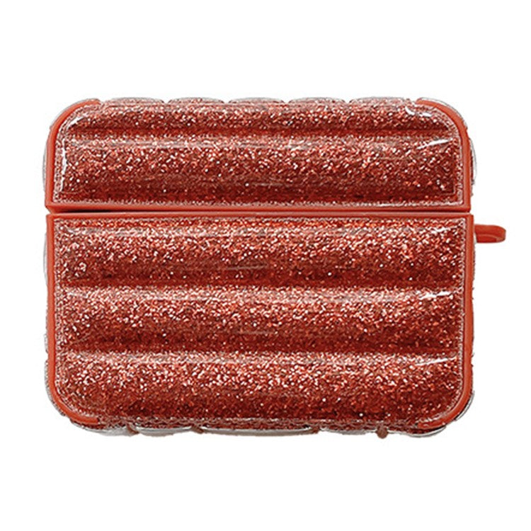 For AirPods Pro 2 / Pro Portable Cover Glitter Down Jacket Design Leather+TPU Earphone Case - Red