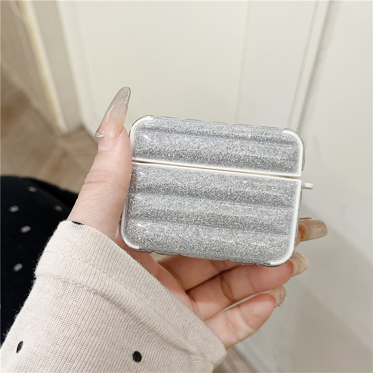 For AirPods Pro 2 / Pro Portable Cover Glitter Down Jacket Design Leather+TPU Earphone Case - Silver