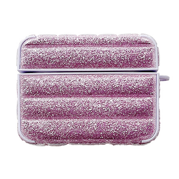 For AirPods Pro 2 / Pro Portable Cover Glitter Down Jacket Design Leather+TPU Earphone Case - Purple