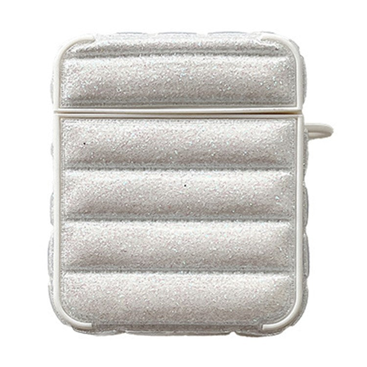 For AirPods with Charging Case (2016) / (2019) / AirPods with Wireless Charging Case (2019) Glitter Cover Down Jacket Design Carrying Case - White