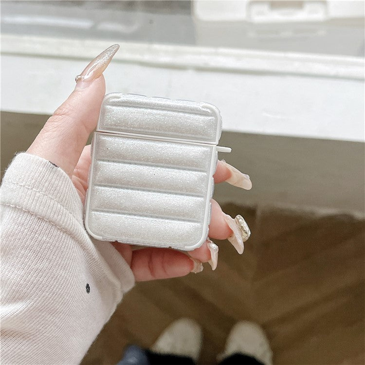 For AirPods with Charging Case (2016) / (2019) / AirPods with Wireless Charging Case (2019) Glitter Cover Down Jacket Design Carrying Case - White