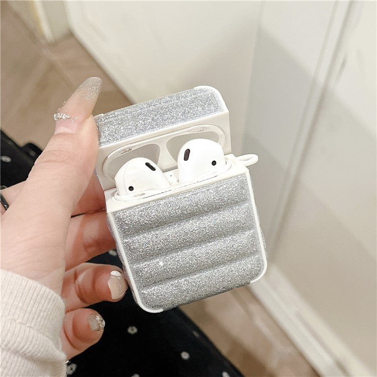 For AirPods with Charging Case (2016) / (2019) / AirPods with Wireless Charging Case (2019) Glitter Cover Down Jacket Design Carrying Case - White