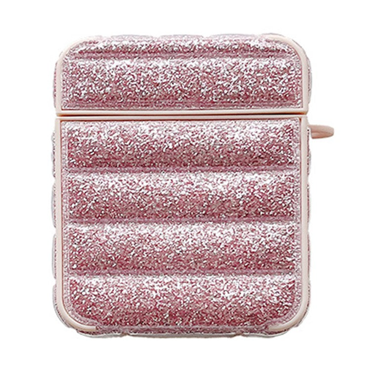 For AirPods with Charging Case (2016) / (2019) / AirPods with Wireless Charging Case (2019) Glitter Cover Down Jacket Design Carrying Case - Pink