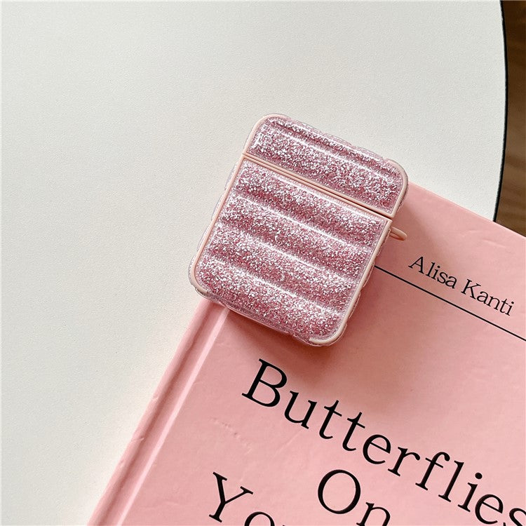 For AirPods with Charging Case (2016) / (2019) / AirPods with Wireless Charging Case (2019) Glitter Cover Down Jacket Design Carrying Case - Pink