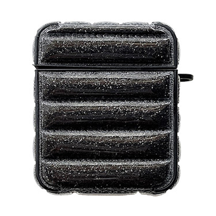 For AirPods with Charging Case (2016) / (2019) / AirPods with Wireless Charging Case (2019) Glitter Cover Down Jacket Design Carrying Case - Black