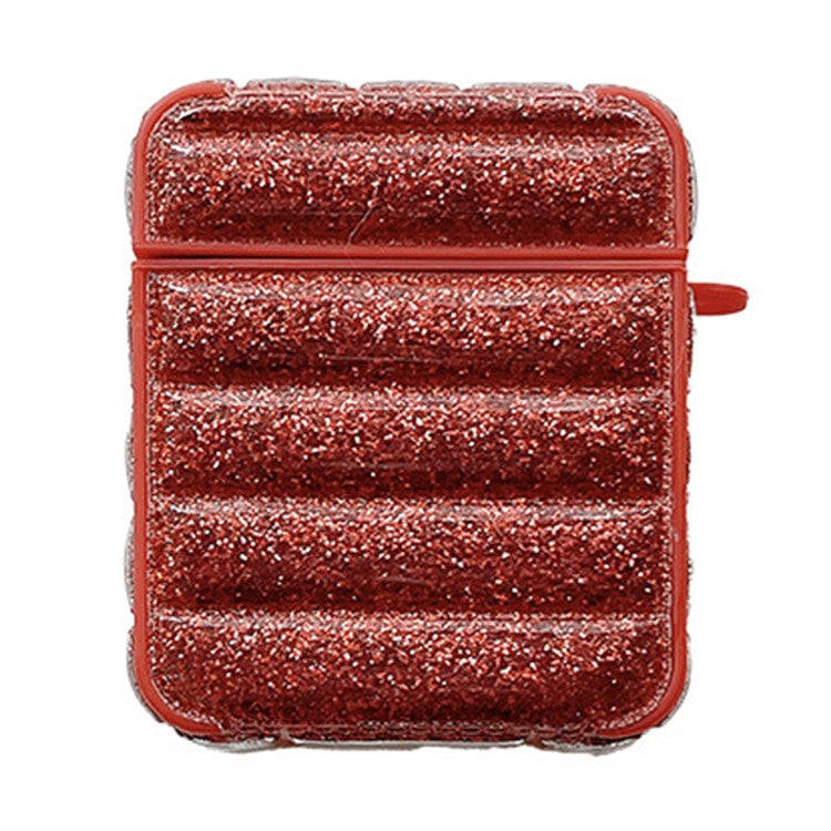 For AirPods with Charging Case (2016) / (2019) / AirPods with Wireless Charging Case (2019) Glitter Cover Down Jacket Design Carrying Case - Red