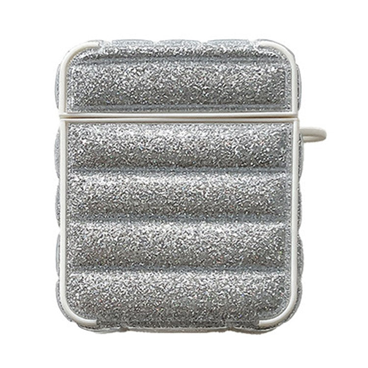 For AirPods with Charging Case (2016) / (2019) / AirPods with Wireless Charging Case (2019) Glitter Cover Down Jacket Design Carrying Case - Silver