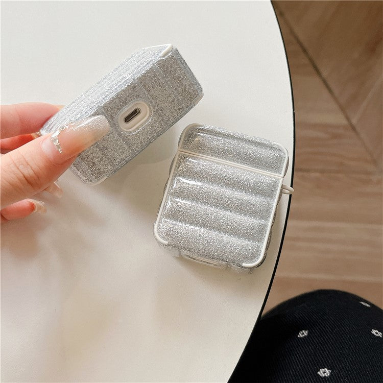 For AirPods with Charging Case (2016) / (2019) / AirPods with Wireless Charging Case (2019) Glitter Cover Down Jacket Design Carrying Case - Silver