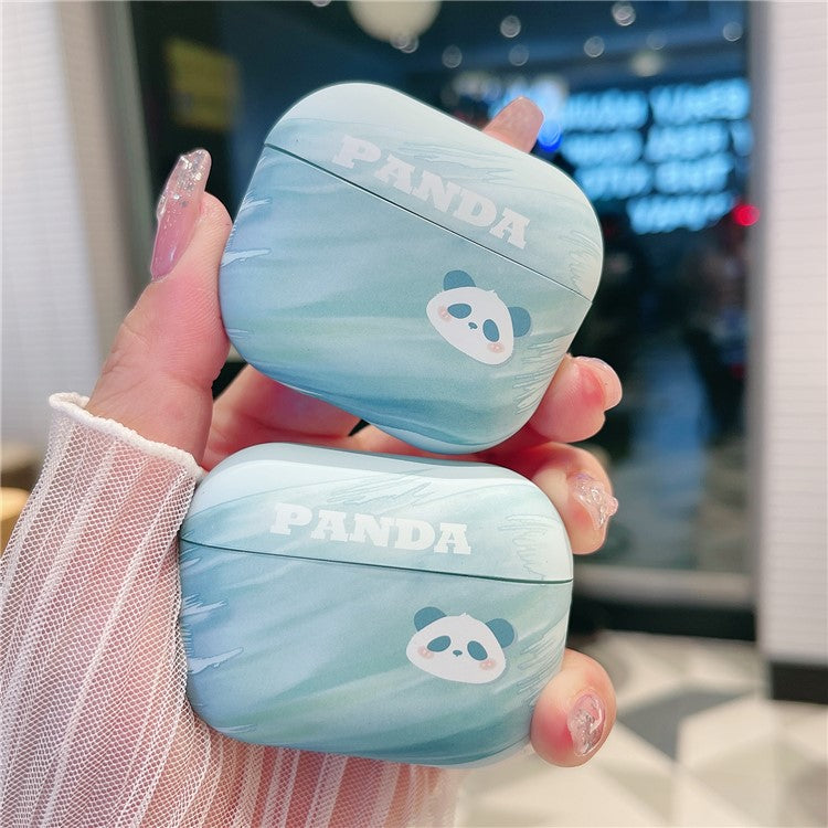 For Apple AirPods with Charging Case (2016) / (2019)  /  AirPods with Wireless Charging Case (2019) PC Case Cartoon Panda Pattern Printing Cover