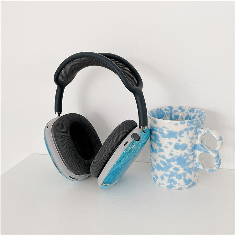 For AirPods Max 2024 (USB-C) / Max 1 Pair Marble Pattern Soft TPU Headphone Earmuff Shell Protective Cover - Blue