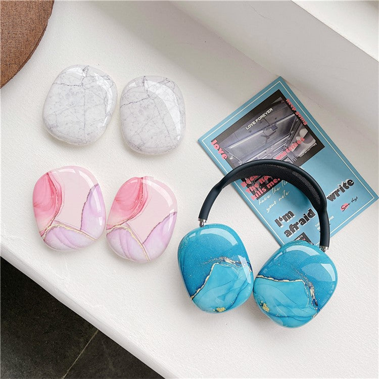 For AirPods Max 2024 (USB-C) / Max 1 Pair Marble Pattern Soft TPU Headphone Earmuff Shell Protective Cover - Blue