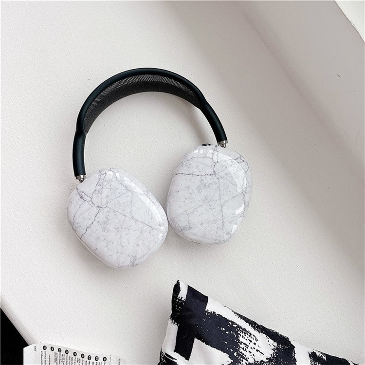 For AirPods Max 2024 (USB-C) / Max 1 Pair Marble Pattern Soft TPU Headphone Earmuff Shell Protective Cover - White