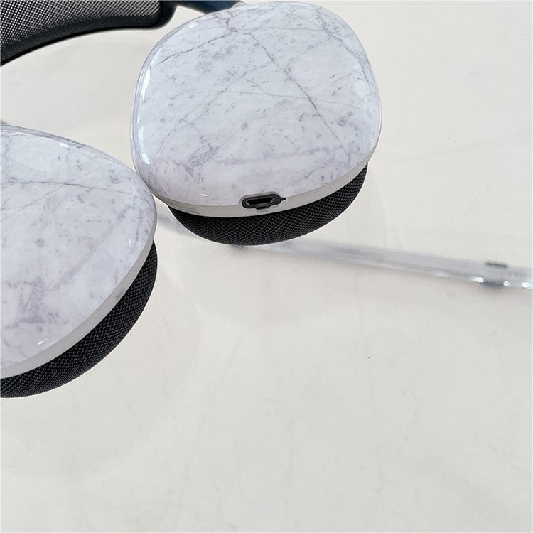 For AirPods Max 2024 (USB-C) / Max 1 Pair Marble Pattern Soft TPU Headphone Earmuff Shell Protective Cover - White