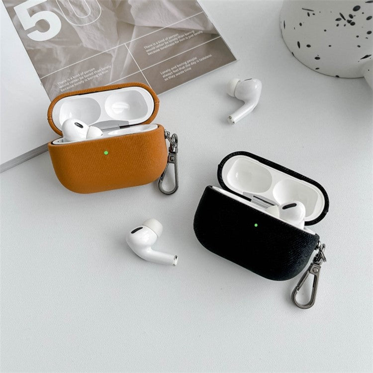 For Apple AirPods Pro Earphone Protective Cover TPU Phone Case with Metal Buckle Suede Texture Design - Grey