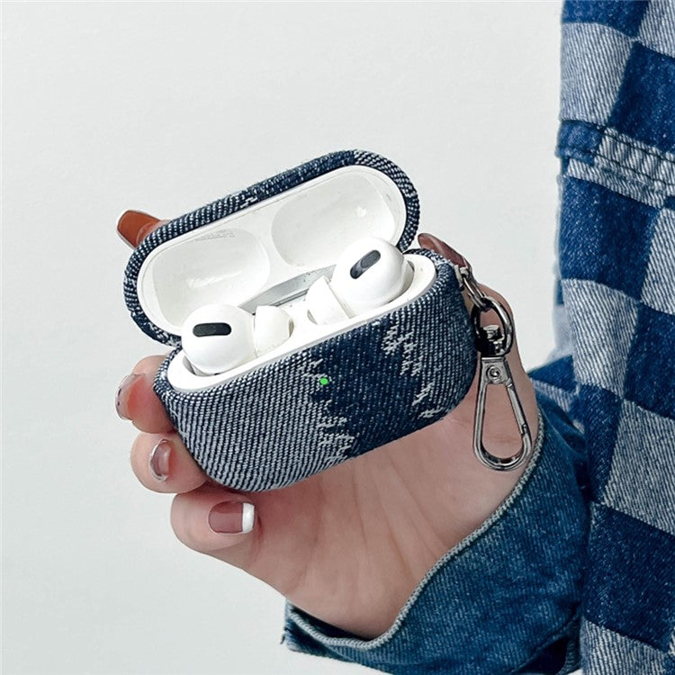 For Apple AirPods Pro Splicing Denim Bluetooth Earphone Cover Protective Case with Metal Hook - Style A