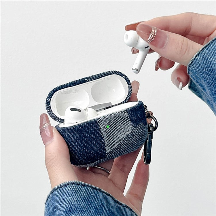 For Apple AirPods Pro Splicing Denim Bluetooth Earphone Cover Protective Case with Metal Hook - Style A