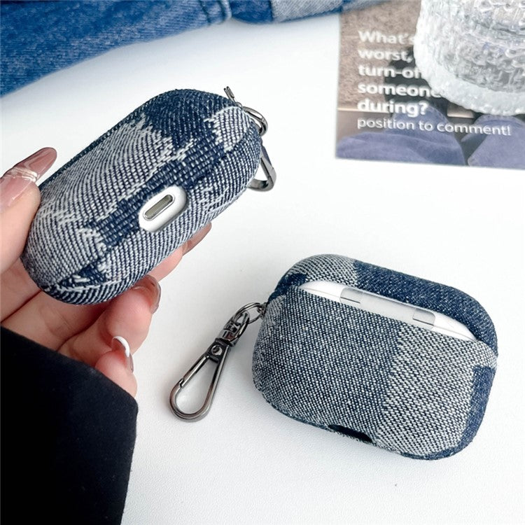 For Apple AirPods Pro Splicing Denim Bluetooth Earphone Cover Protective Case with Metal Hook - Style A