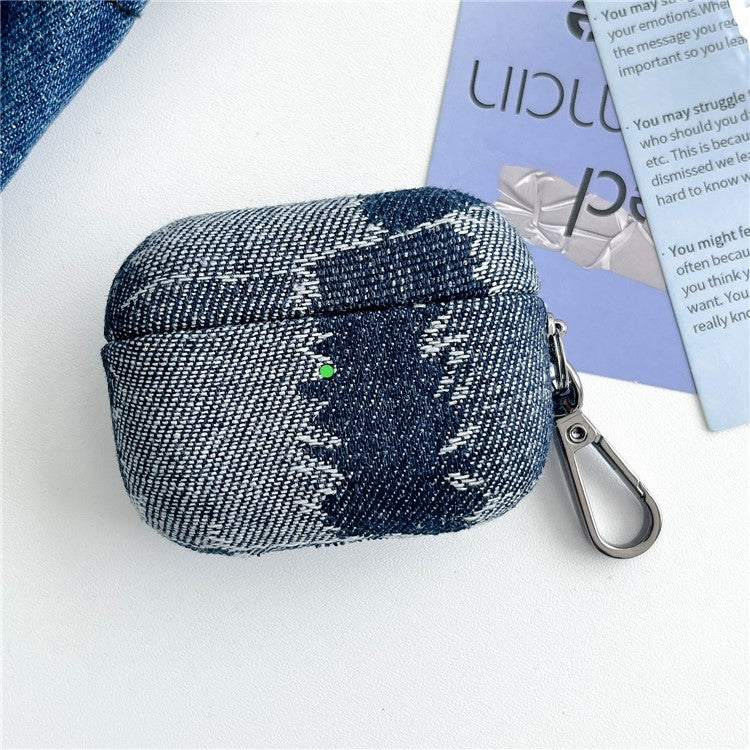 For Apple AirPods Pro Splicing Denim Bluetooth Earphone Cover Protective Case with Metal Hook - Style C