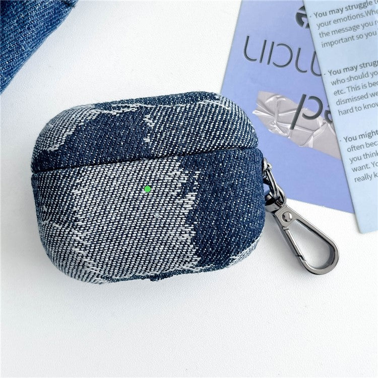 For Apple AirPods Pro Splicing Denim Bluetooth Earphone Cover Protective Case with Metal Hook - Style D