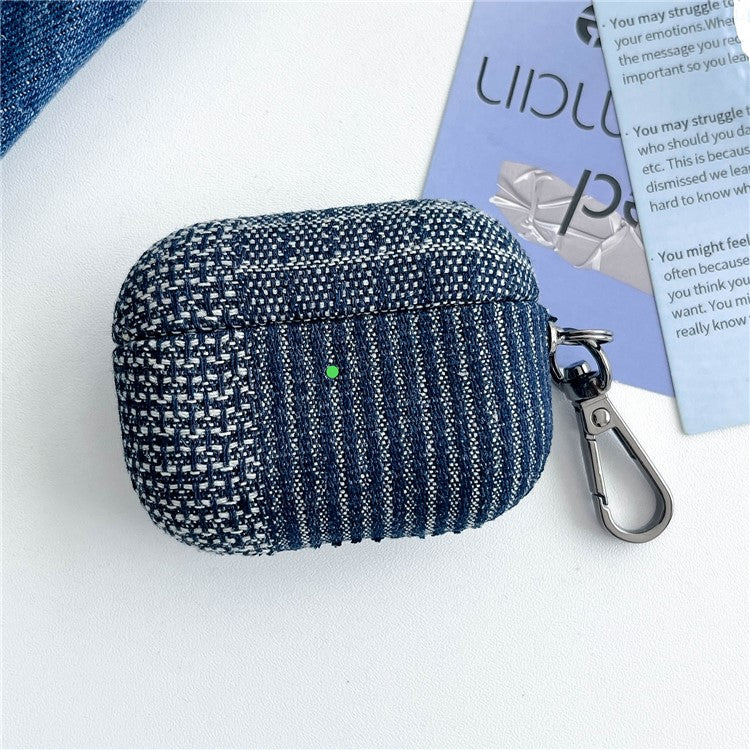 For Apple AirPods Pro Splicing Denim Bluetooth Earphone Cover Protective Case with Metal Hook - Style E