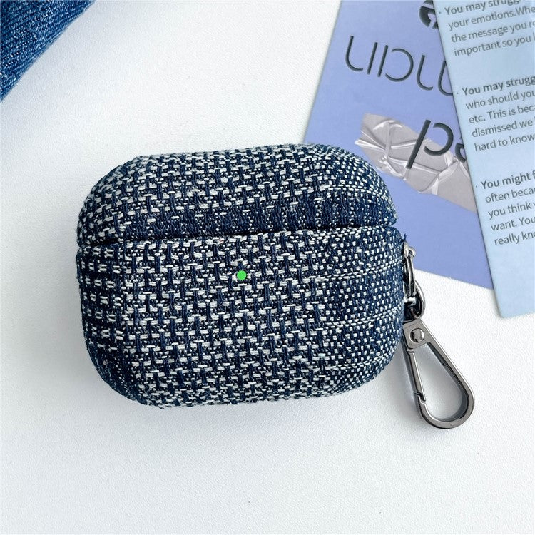 For Apple AirPods Pro Splicing Denim Bluetooth Earphone Cover Protective Case with Metal Hook - Style F