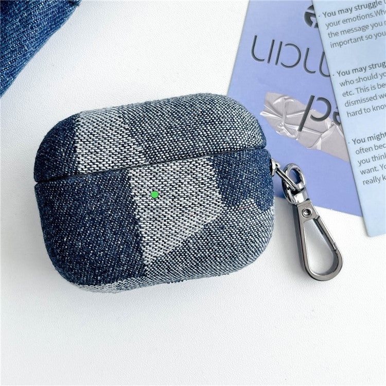 For Apple AirPods 3 Case Bluetooth Earphone Cover with Metal Hook Splicing Denim Design - Style A