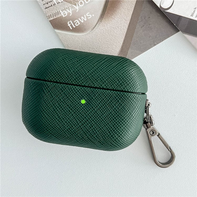 For Apple AirPods 3 Cross Texture Bluetooth Earphone Cover PU Leather Protective Case - Green