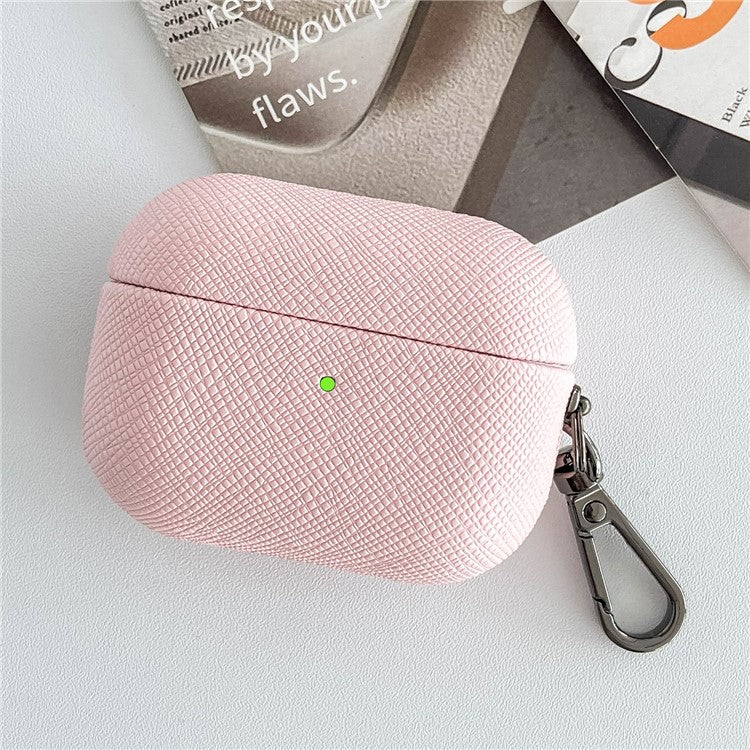 For Apple AirPods 3 Cross Texture Bluetooth Earphone Cover PU Leather Protective Case - Pink