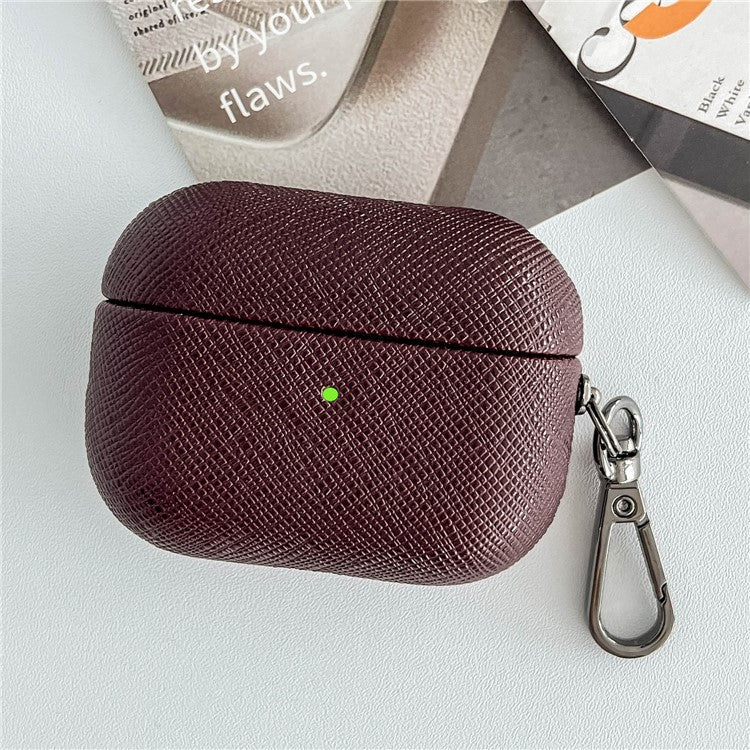 For Apple AirPods 3 Cross Texture Bluetooth Earphone Cover PU Leather Protective Case - Dark Brown