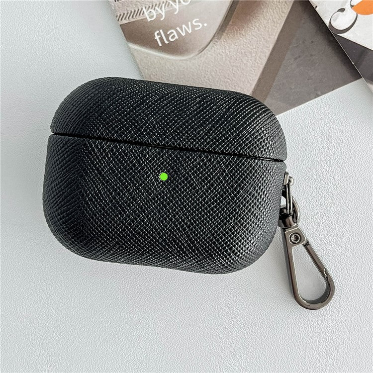 For Apple AirPods 3 Cross Texture Bluetooth Earphone Cover PU Leather Protective Case - Black