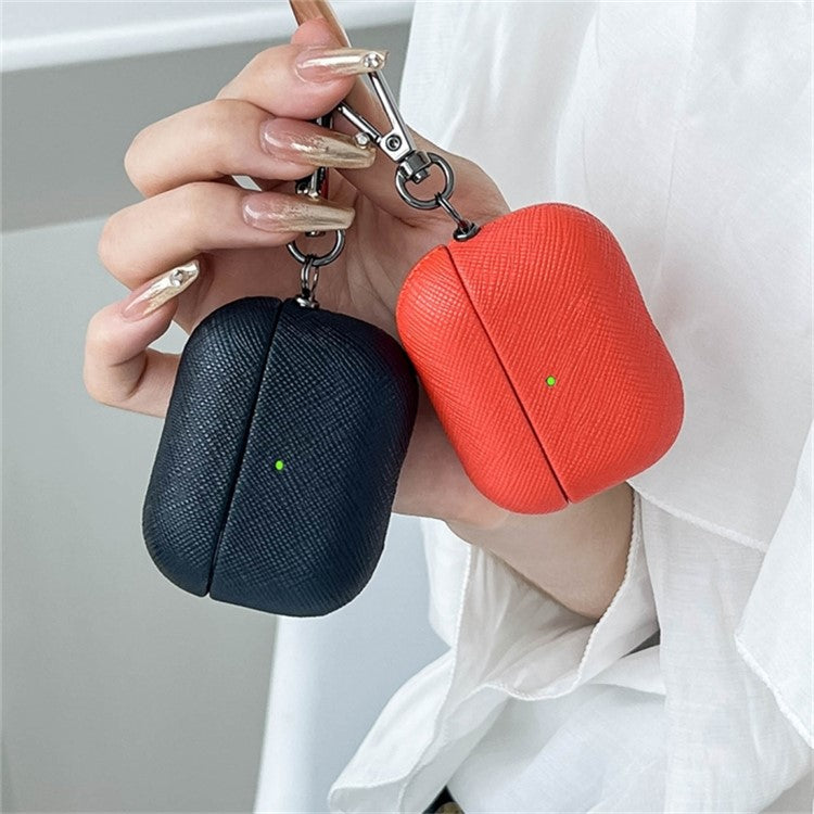 For Apple AirPods 3 Cross Texture Bluetooth Earphone Cover PU Leather Protective Case - Red