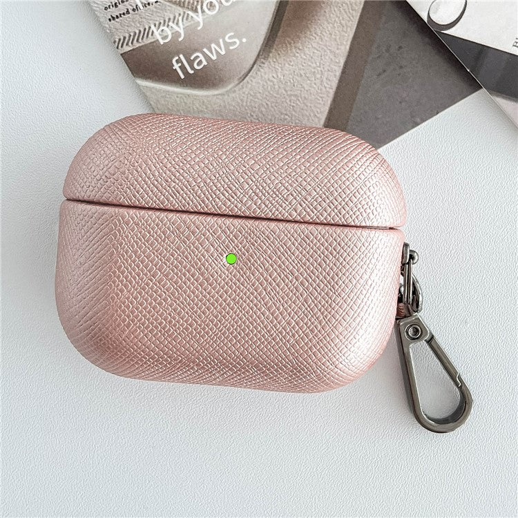 For Apple AirPods 3 Cross Texture Bluetooth Earphone Cover PU Leather Protective Case - Rose Gold