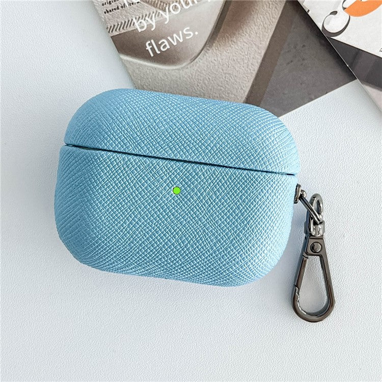 For Apple AirPods 3 Cross Texture Bluetooth Earphone Cover PU Leather Protective Case - Blue