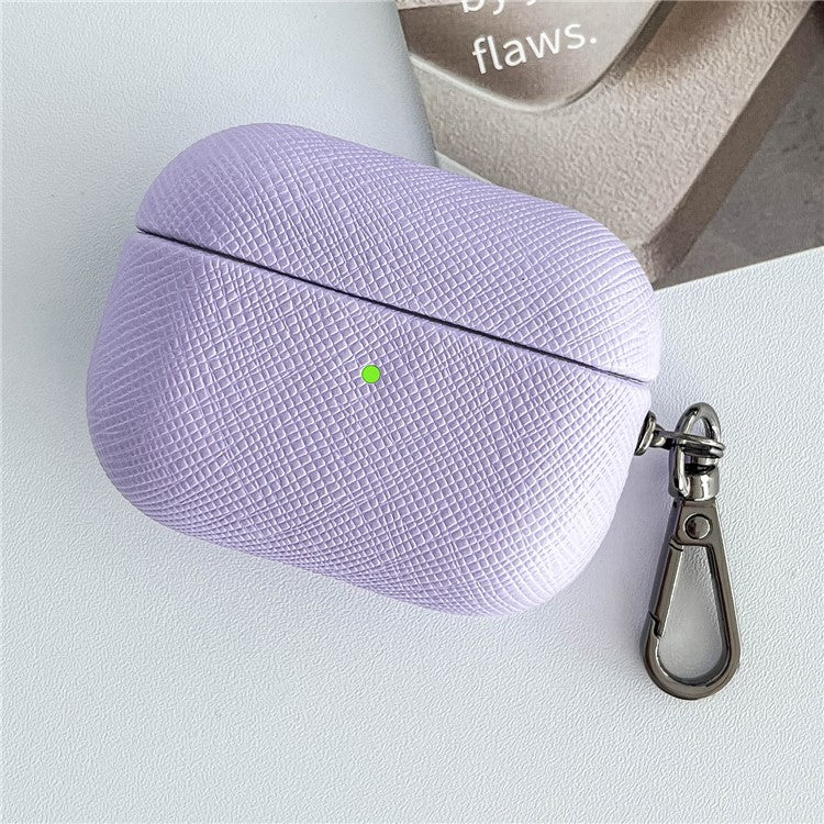 For Apple AirPods 3 Cross Texture Bluetooth Earphone Cover PU Leather Protective Case - Purple